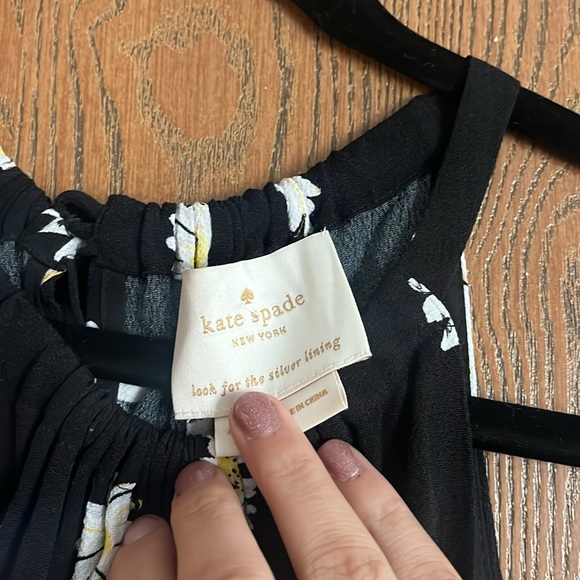 Kate Spade Black Tie High Neck Dress w/ Daisies & Cinched Waist Size 4 - Picture 7 of 9